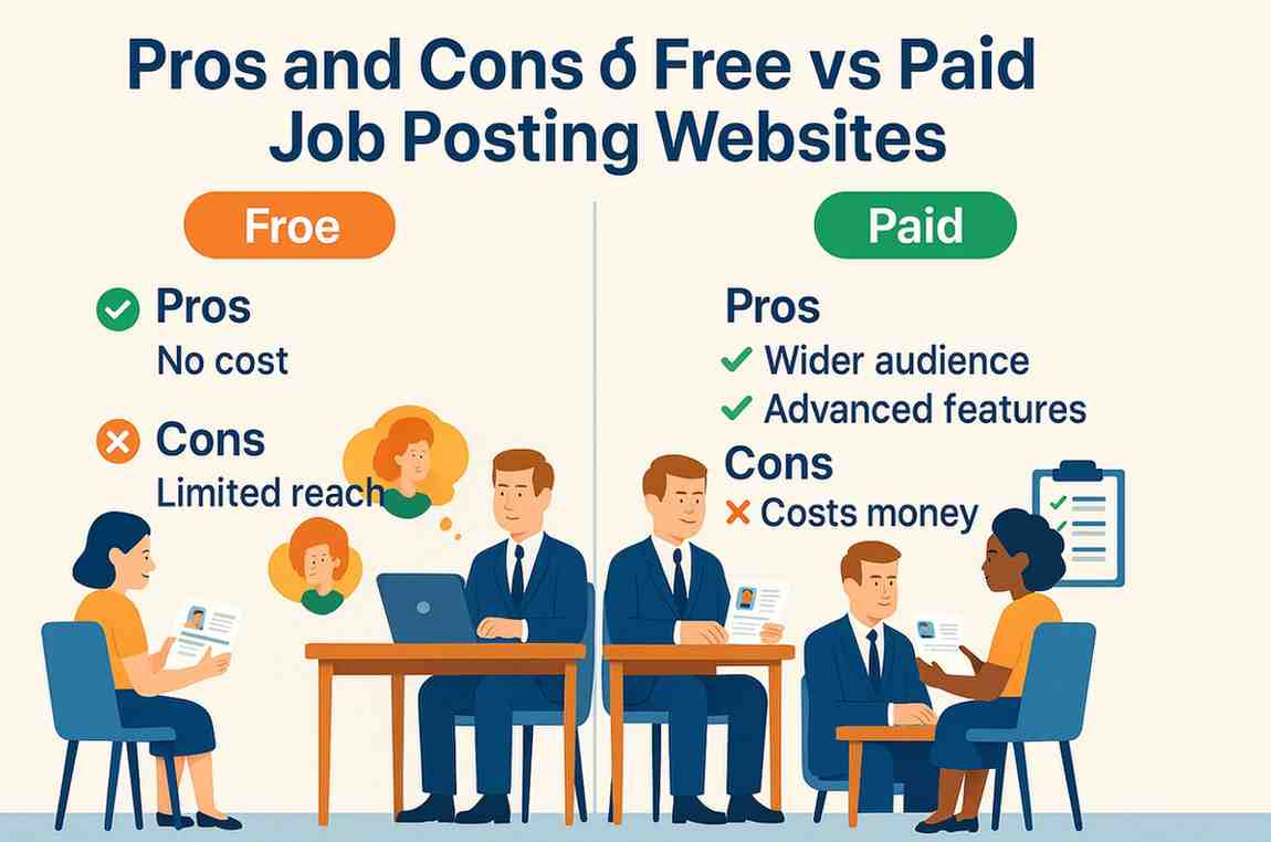 recruiters/people discussing about pros and cos of free vs paid job posting websites