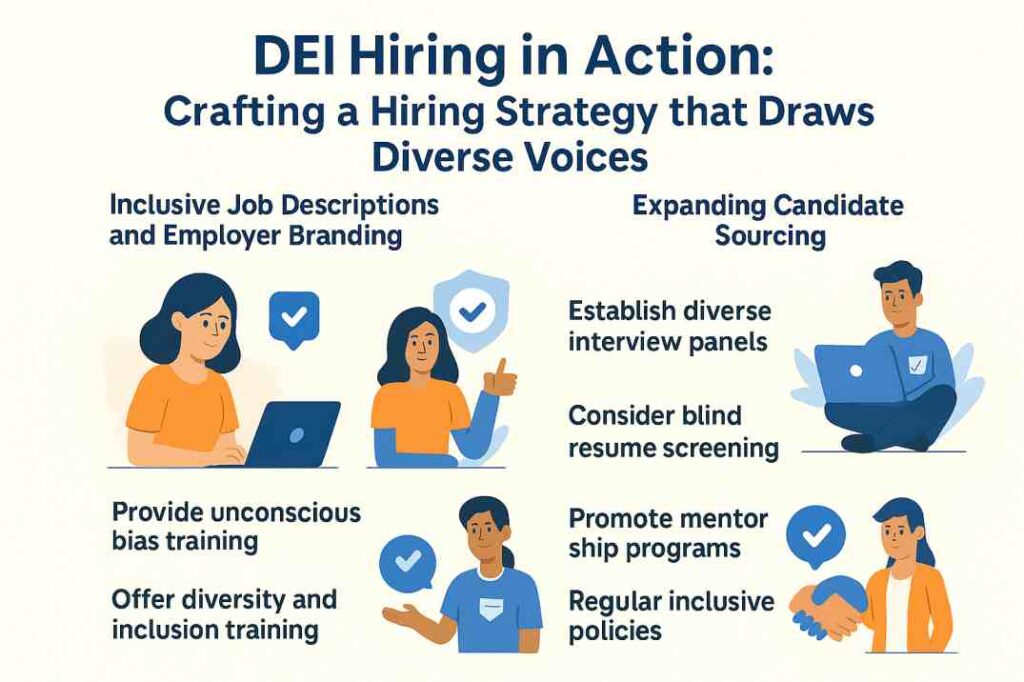 The image represents various strategies for promoting DEI in hiring practices.